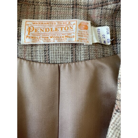 Pendleton Vintage Beige Plaid 100% Virgin Wool Blazer, Long Sleeves Women's 10 - Picture 9 of 10